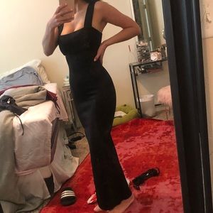 Black square neck maxi gown dress